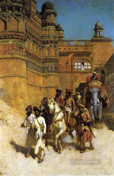 宮殿前のグワリエルのマハラハジ ペルシャ エジプト インド エドウィン・ロード・ウィーク Oil Paintings